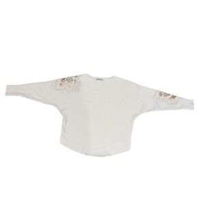 LIV Milano Sweater Womens Size M Beige Knit Pullover Lace Crystal Crew